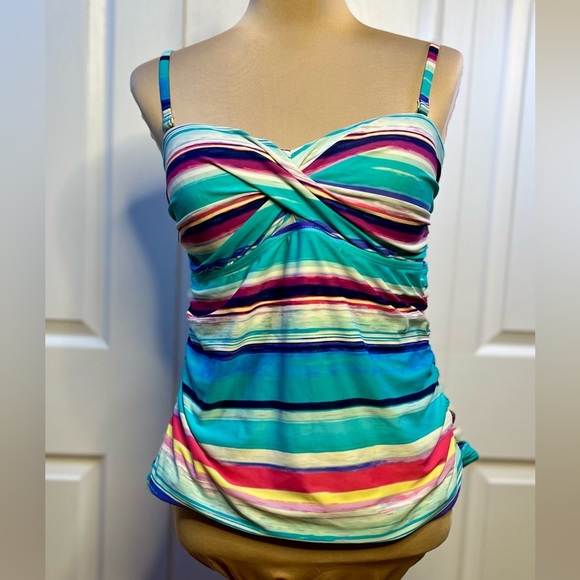 2 Bamboo Other - 2 Bamboo Turquoise Blue Pink Striped Tankini Top size XL.